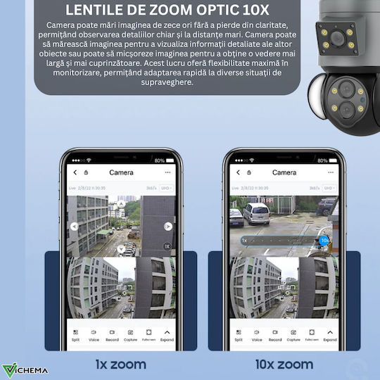 Cameră de Supraveghere IP Wi-Fi Full HD+ 4MP Rezistentă la Apă cu Difuzor Gri