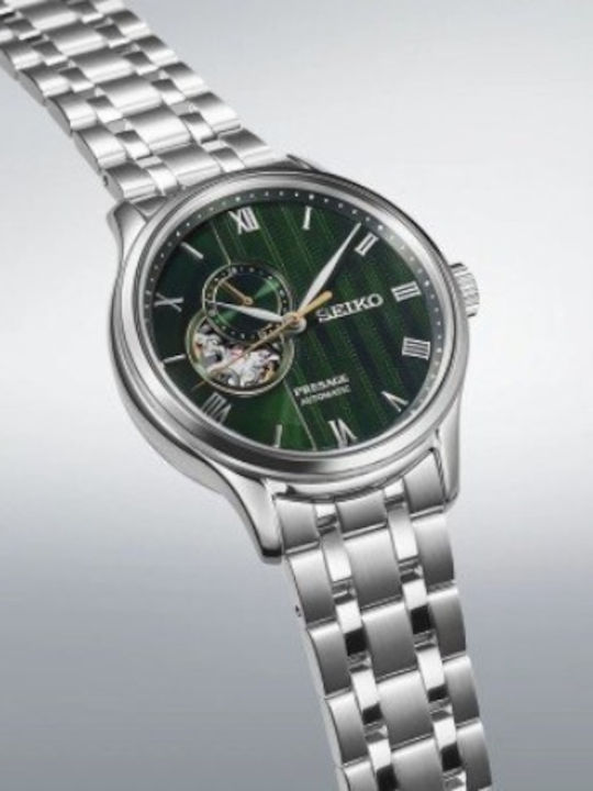 Seiko Presage Ανδρικό Ρολόι Αυτόματο με Ασημί Μεταλλικό Μπρασελέ