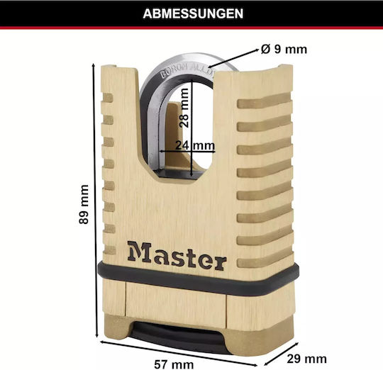 Master Lock Alamă Lăcăt Κρυμμένου Λαιμού cu cheie 28mm Silver 1buc