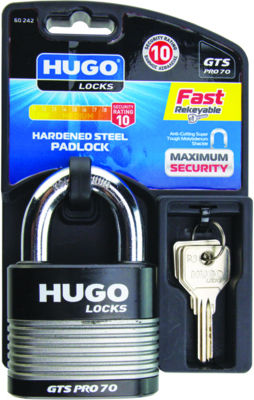 Hugo Locks Gts Pro 70 Steel Padlock Brass with Key 70mm Black 1pcs