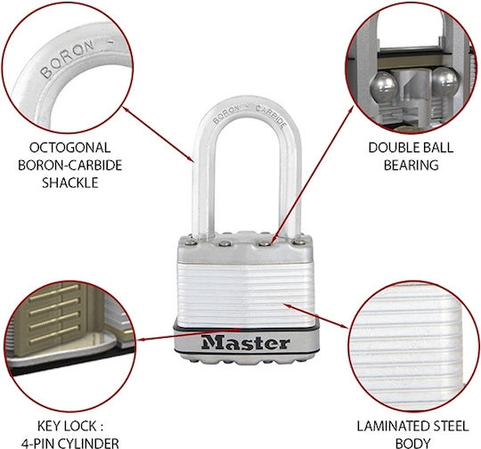Master Lock Excell Ατσάλινο Λουκέτο Μακρύλαιμο με Κλειδί 45mm