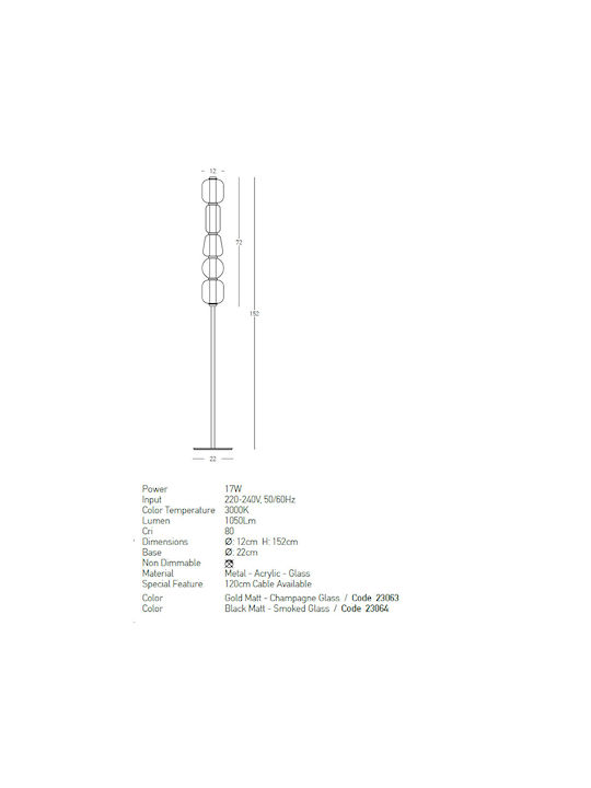 Zambelis Lights LED Φωτιστικό Δαπέδου Υ152εκ. Black-Smoke Zambelis Lights LED Φωτιστικό Δαπέδου Υ152εκ. Black-Smoke