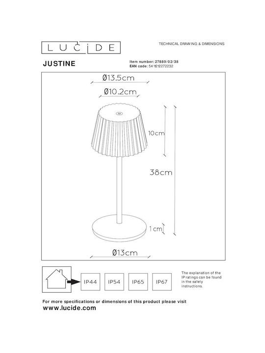 Lucide Lightning Lucide Lampă De Masă LED Pentru Exterior 2W Cu Lumină Alb Cald IP54 Bej