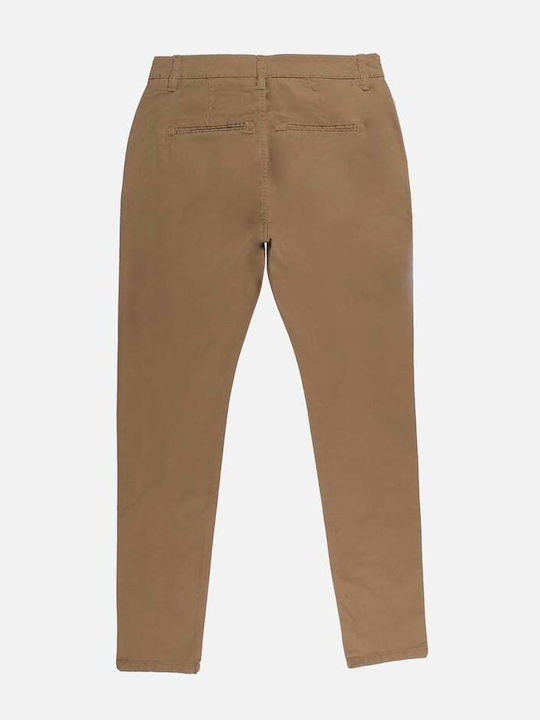 Pantaloni Chino Elastic cu Croială Slim Camel