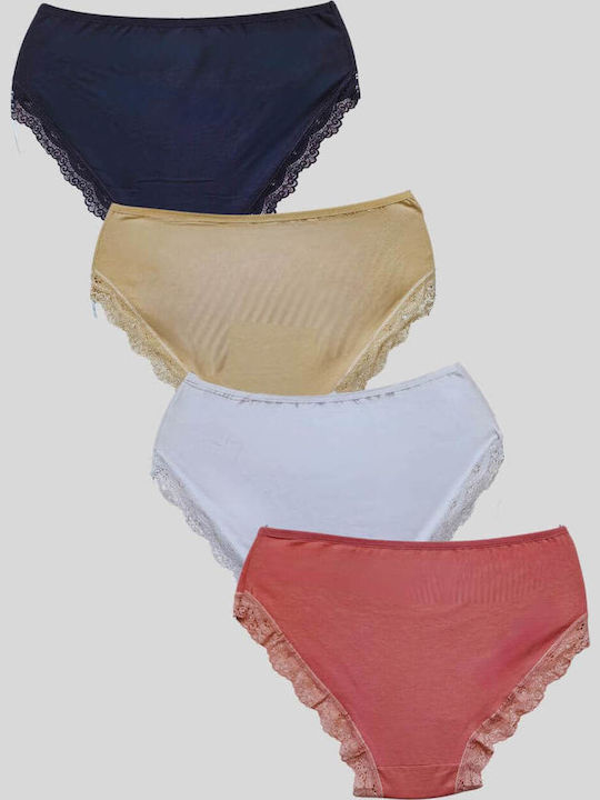 R1503 Βαμβακερά Γυναικεία Slip MultiPack με Δαντέλα Πολύχρωμο