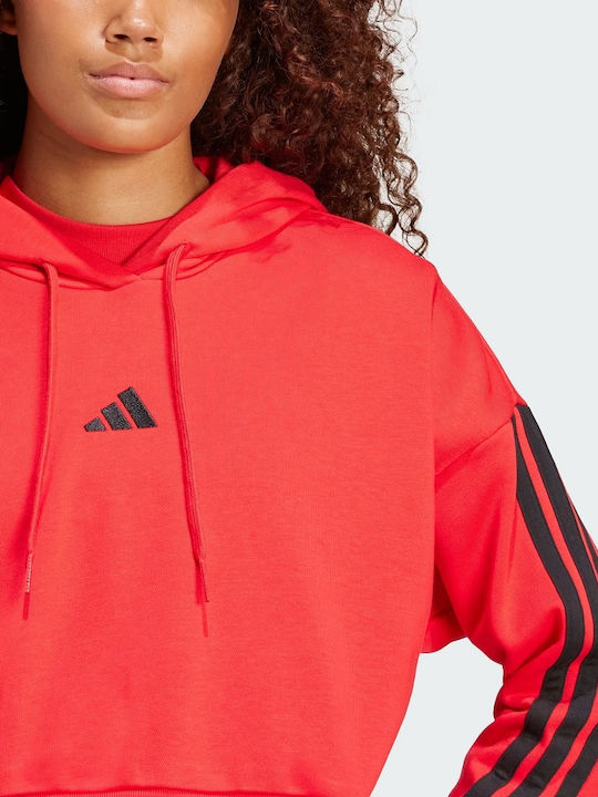 adidas 3-stripes Women's Cropped Hooded Sweatshirt Red