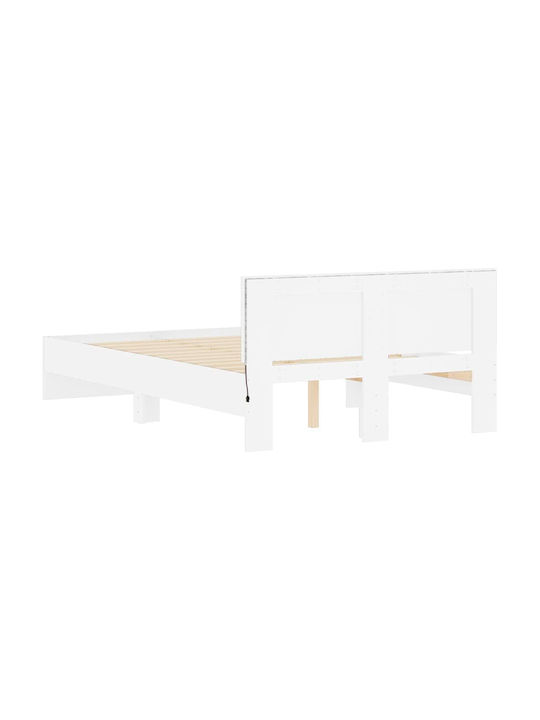 Wooden White Semi-Double Bed with Slats for Mattress 120x190cm