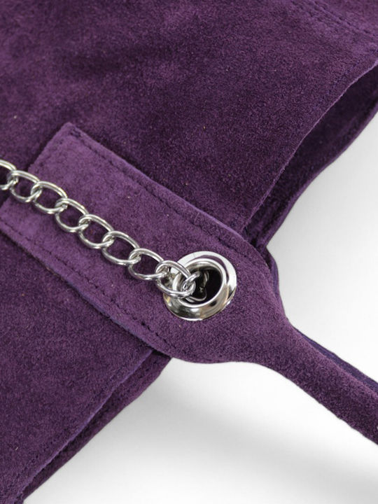 Leather Women's Shopper Bag Suede Purple