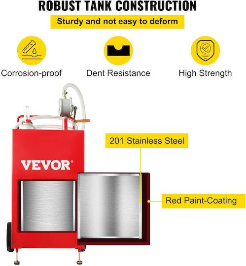 Vevor 30 Gallon Fuel Caddy Fuel Storage Tank 2 Wheels Portable Gas Caddy Manual Transfer Pump Gasoline Diesel Fuel Container Cars Lawn Mowers ATVs Boats More Red