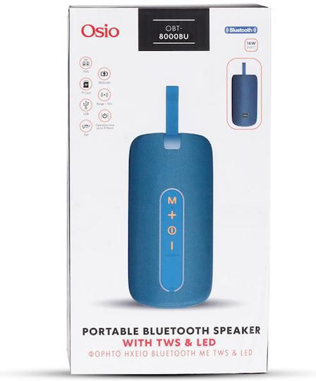 Osio Bluetooth Speaker 16W with Radio and Battery Life up to 4 hours Blue OBT-8000BU