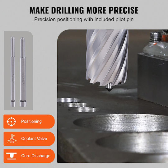 Vevor 13-Piece Annular Cutter Set Weldon Shank Mag Drill Bits 2" Cutting Depth 7/16" to 1-1/16" Cutting Diameter M2al HSS 2 Pilot Pins Hex Key Portable Case Magnetic Use Dr
