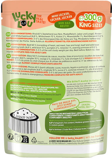 Lucky Lou Lifestage Wet Food for Adult Cats in Pouches with Beef and Pumpkin 300gr