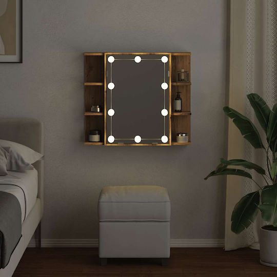 vidaXL Oglindă de Baie Lumini LED din Plastic cu Dulap 70x16.5cm Maro