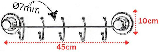 Tekno-Tel Άγκιστρο Μπάνιου 5 Θέσεων με Βεντούζα ​45x10cm Ασημί