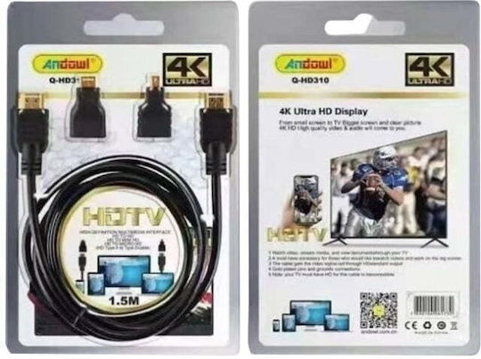 Andowl HDMI 1.4 High Speed 1080p 120Hz Cable HDMI male - HDMI male 1.5m Μαύρο