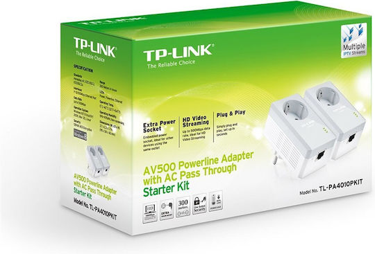 TP-LINK TL-PA4010PKIT v2 Powerline Double Wired with Passthrough Socket and Ethernet Port