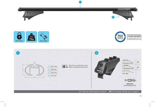 Bare transversale Menabo Tiger Black Toyota Auris Corolla E180 Touring Sports 2013-2015
