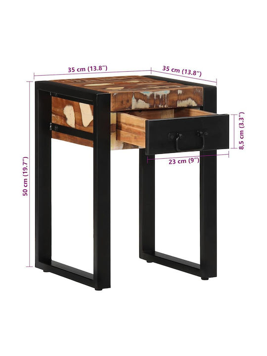 Masă Laterală Pătrată Din Lemn Masiv Multicolor L35xÎ35xH50cm