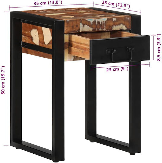 Square Side Table Made of Solid Wood Multicolour M35xL35xH50cm