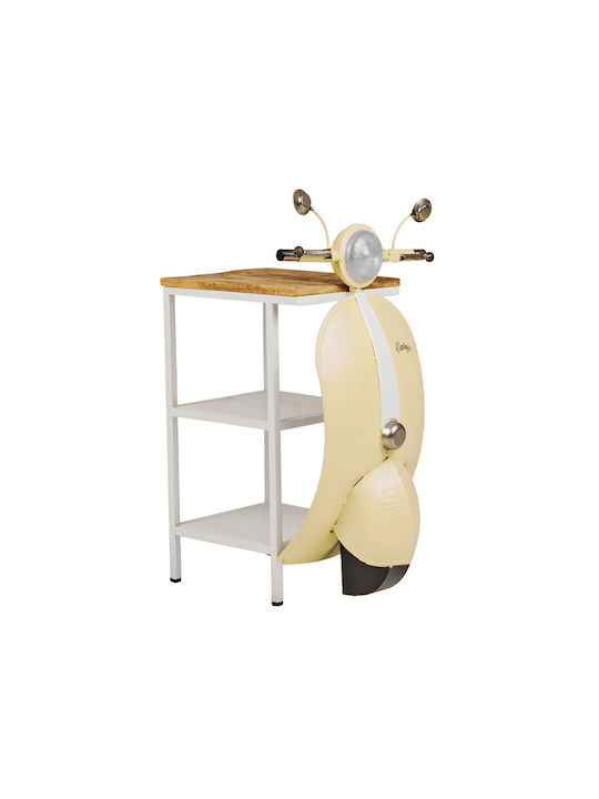 Ορθογώνιο Βοηθητικό Τραπεζάκι Mini Vespa Μεταλλικό Cream Λευκό Φυσικό Μ45xΠ61xΥ88εκ.