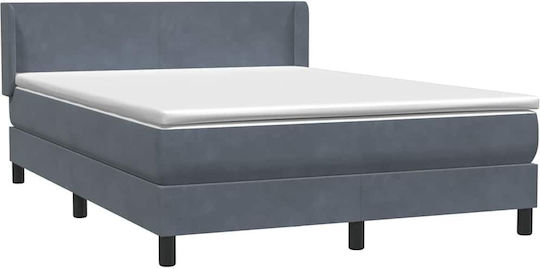 Double Bed Upholstered with Fabric Dark Grey with Slats & Mattress 160x210cm