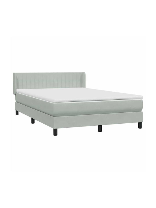 Pat Dublu Tapitat cu Material Gri Deschis cu Plăci și Saltea 160x210cm