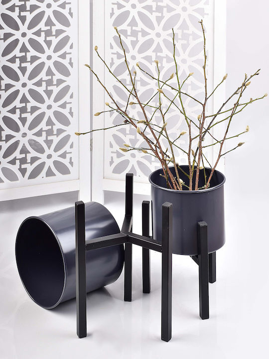 Lumarko Pflanzentöpfe Kunststoff Grau mit Gestell 24cm 2Stück