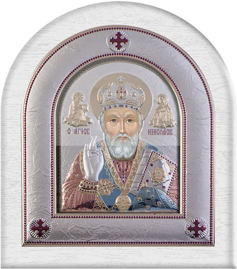 Slevori Saint Nicholas Modern Regular Wreath Glass 8.8x10 White Gold Silver Wood 189369 1pc
