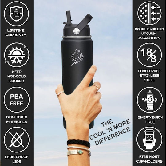 Cool'NMore Jet Бутилка Термос Неръждаема Стомана Без BPA 750ml Черна с Мундщук Сламка Примка и Дръжка