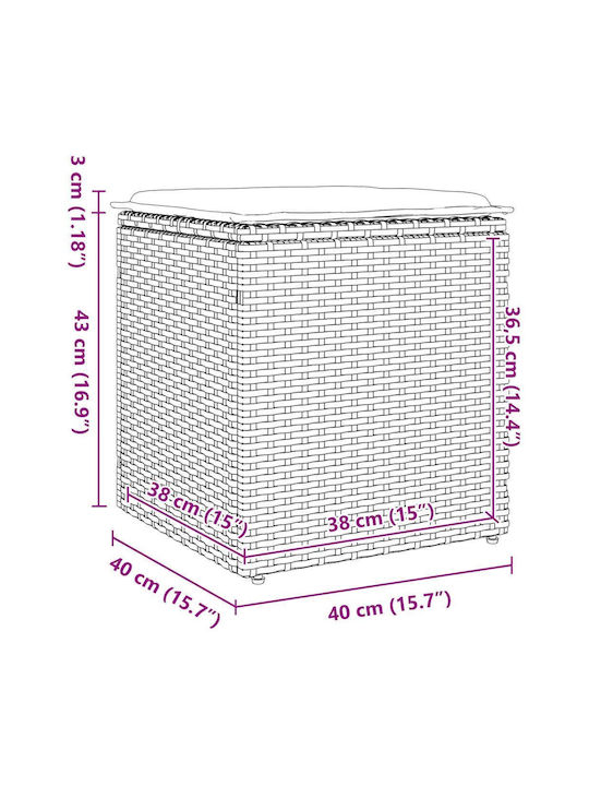 Garden Stool Cube for Outdoor Rattan with Cushion Black 2 Pieces 40x40x43cm