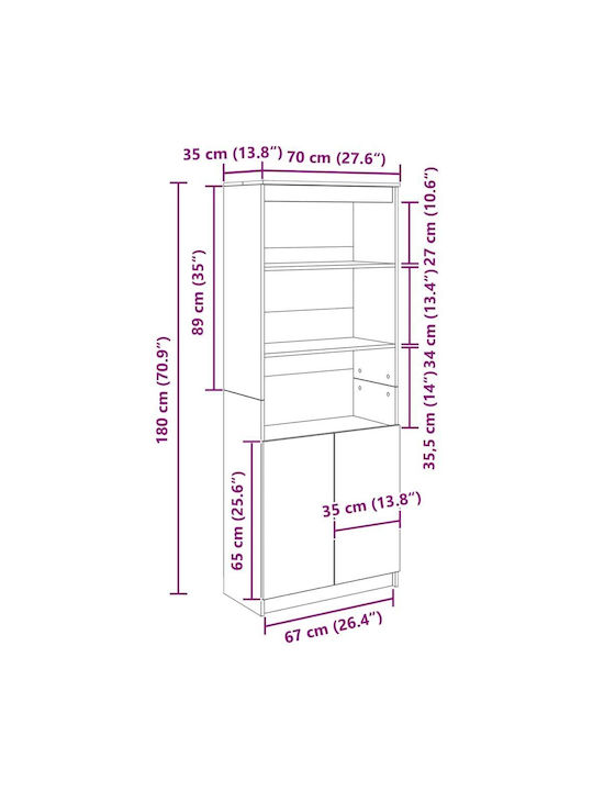 Bücherregal Weiß 70x35x180cm