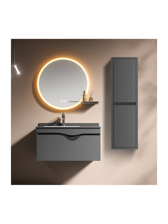 Martin Στρογγυλός Καθρέπτης Μπάνιου Led από Plywood 70x70cm Γκρι