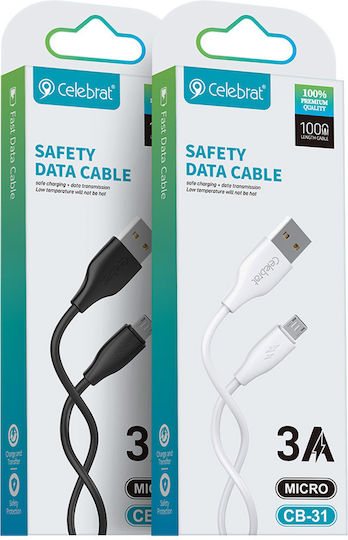 Celebrat Regular USB 2.0 to micro USB Cable Μαύρο 1m CB-31A-M-BK 1τμχ