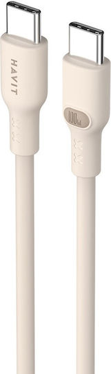 Havit USB 2.0 Кабел USB-C Мъжки - USB-C 100W Захранване PD Бежов 2м CB6284