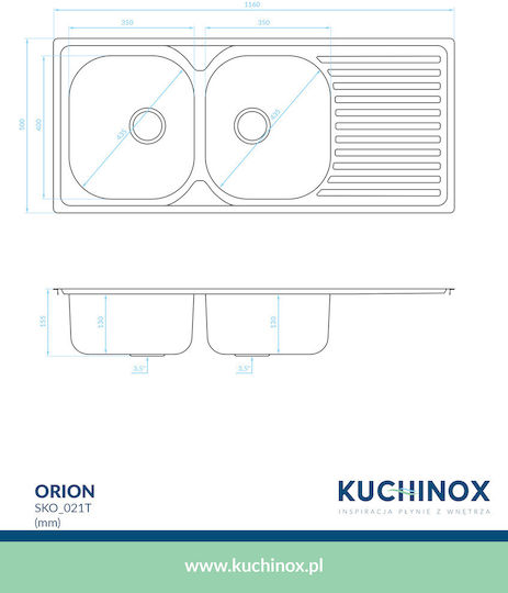 Kuchinox SKO_021T Ένθετος Inox Brushed Μ116xΠ50cm Ασημί