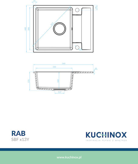 Kuchinox Drop-In Spüle aus Verbundgranulat B56xT44cm Beige