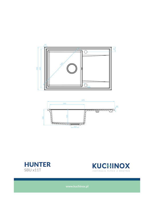 Kuchinox Drop-In Chiuvetă din Granit Sintetic L67xW44cm Gri