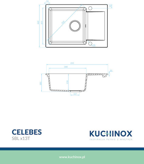 Kuchinox Drop-In Мивка от Синтетичен Гранит Ш65xД44см Черен