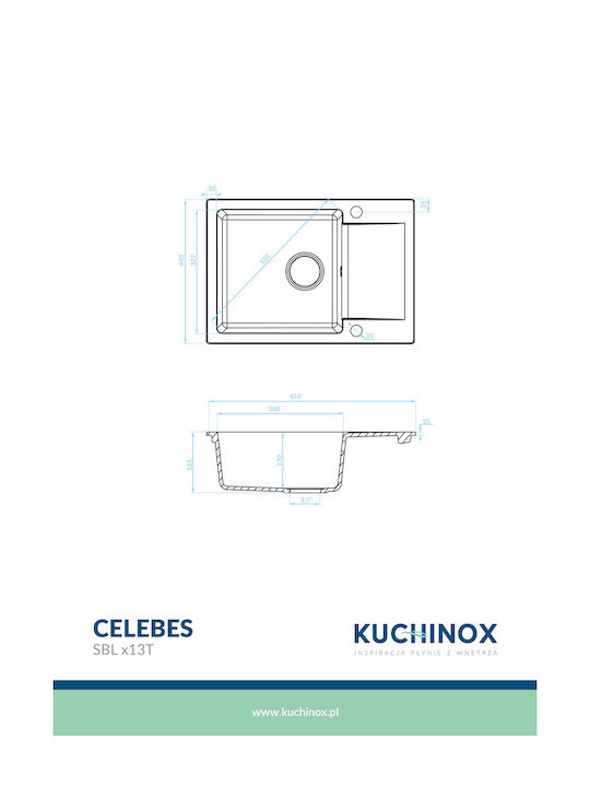 Kuchinox Drop-In Spüle aus Verbundgranulat B65xT44cm Beige