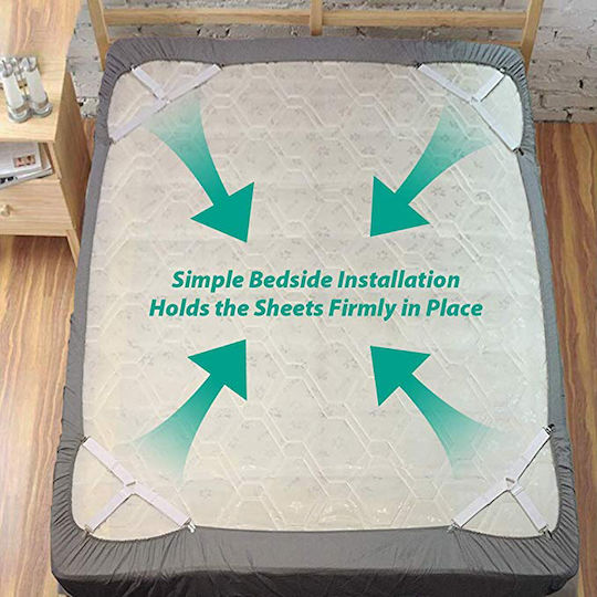 Set aus 4 elastischen Gurten mit Metallklammern für Bettlaken Weiß Original Deals