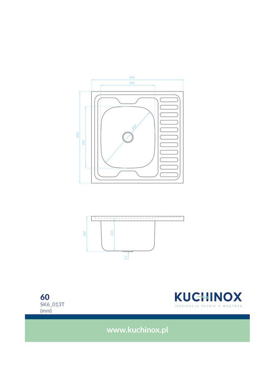 Kuchinox Drop-In Sink Inox Brushed W60xD60cm Silver 8697419565095