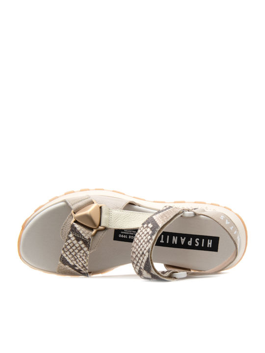 Leather Women's Flat Sandals Sporty in Ecru Color