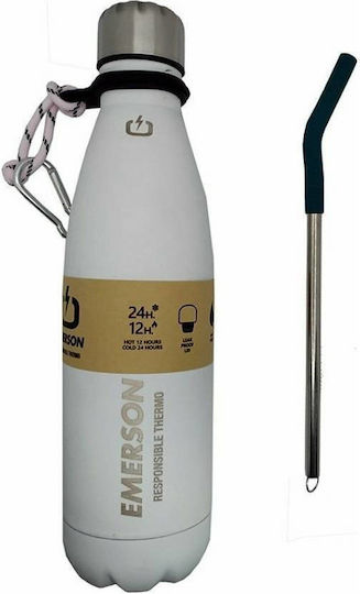 Emerson Bottle Thermos Plastic / Stainless Steel 500ml White with Straw
