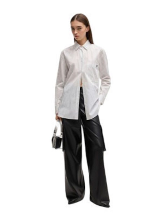 Women's Long Sleeve Shirt White-Black