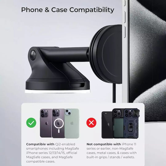 iOttie Βάση Κινητών Αυτοκινήτου iOttie Velox Mini Qi2 για Ταμπλό / Παρμπρίζ με Βεντούζα / Ασύρματη Μαγνητική Φόρτιση MagSafe 15W & Φορτιστής Αυτοκινήτου 20W