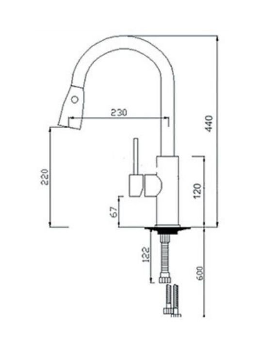 Gloria SS304 Kitchen Faucet Counter with Pull-Out Spray Silver