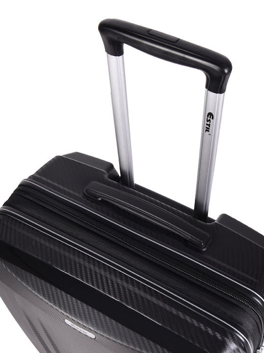 Estil Cabin Hard Travel Suitcase Black with 4 Wheels Height 55cm
