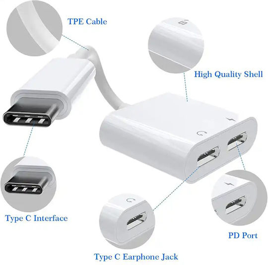 Leewello Converter USB-C male to USB-C / 3.5mm male White 1pcs YPX-037