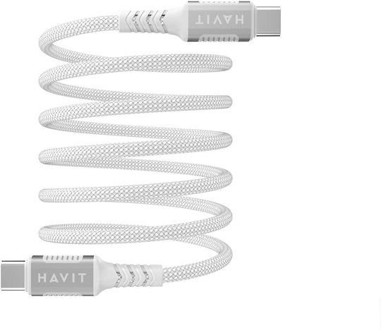 Havit Плетен Магнитен USB 2.0 Кабел USB-C Мъжки - USB-C 60W Захранване (PD) Бял 1м CB6297