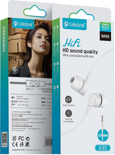 Celebrat G35-WH In-ear Handsfree Headphones with Connector 3.5mm White